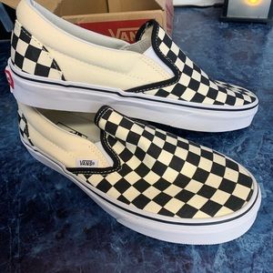 Black and White Checkered Slip on Vans